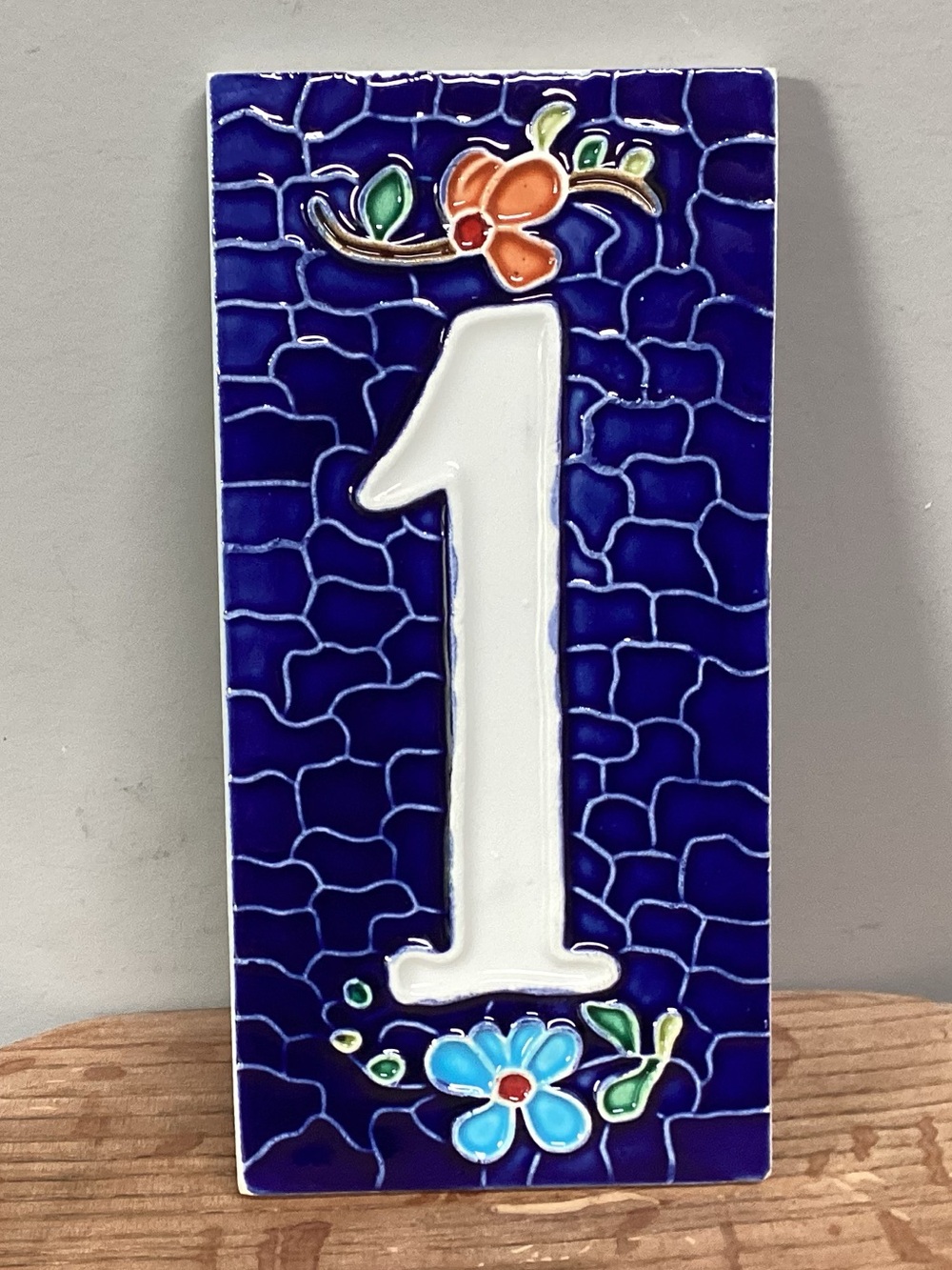 🔵 - Hand Painted Mexican Talavera Style Tile - 1 w/ Florals - Colorful - Unique